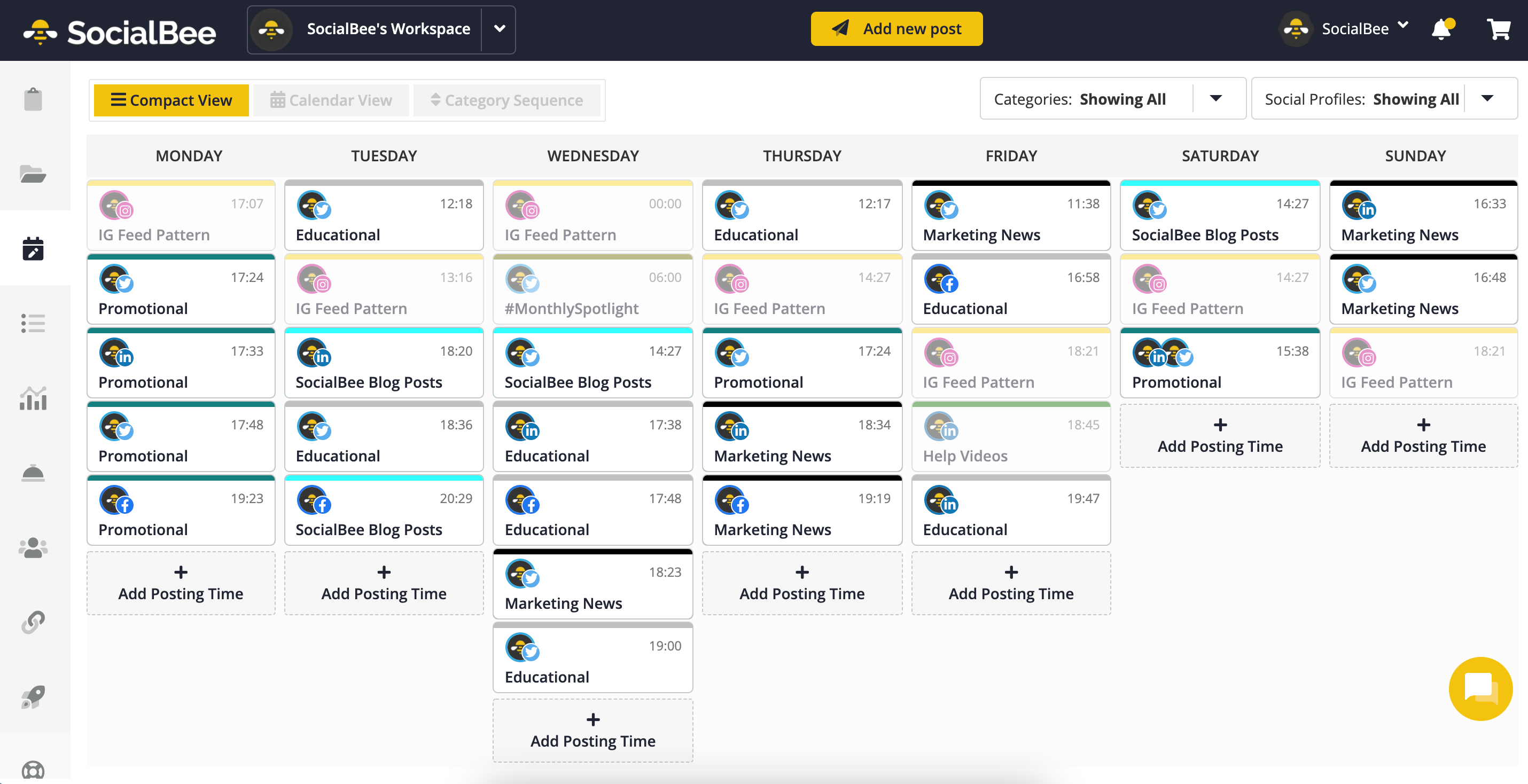 SocialBee Software - Social Media Posting Schedule