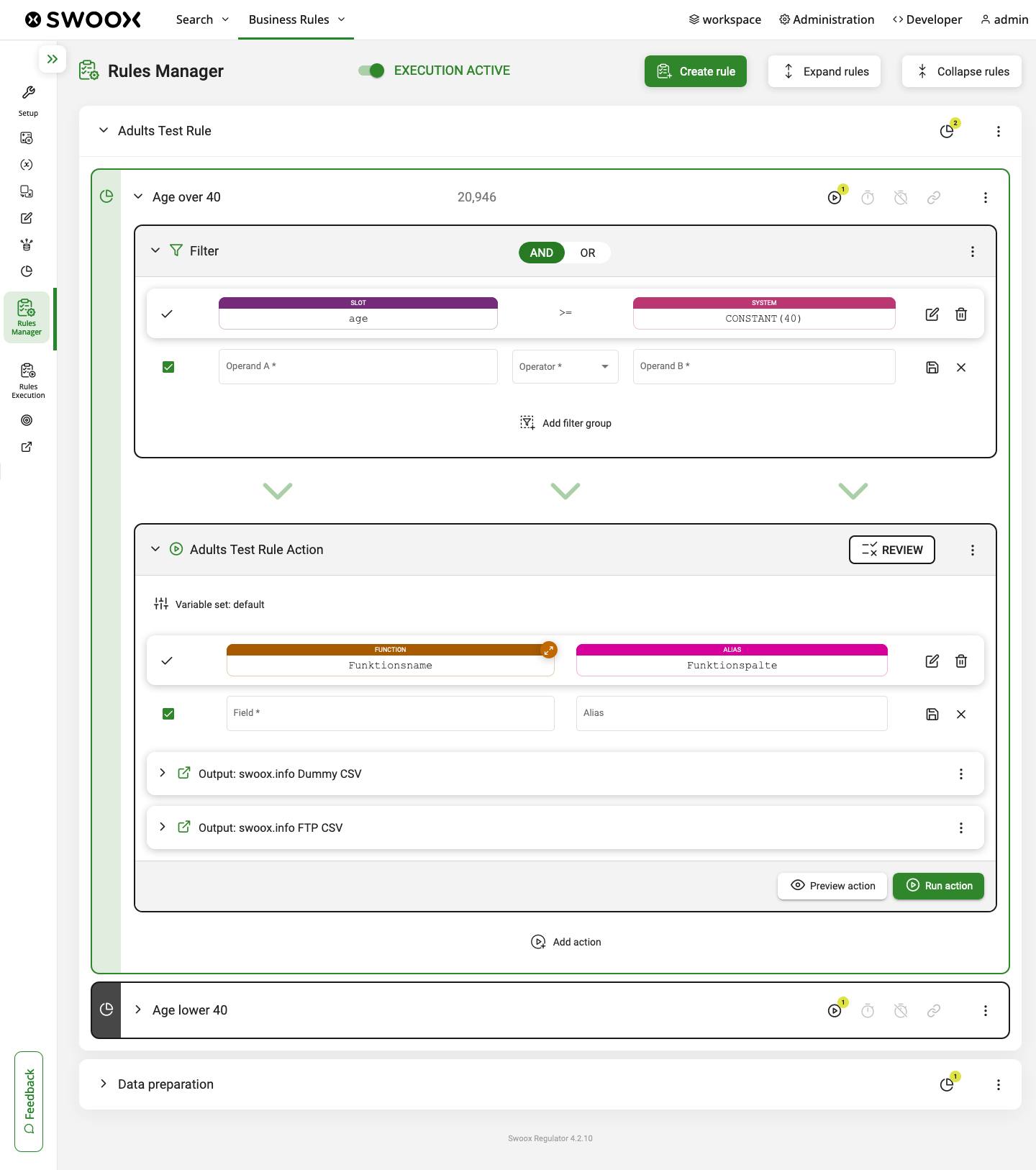 swoox.io screenshot: swoox.io - Filter Action