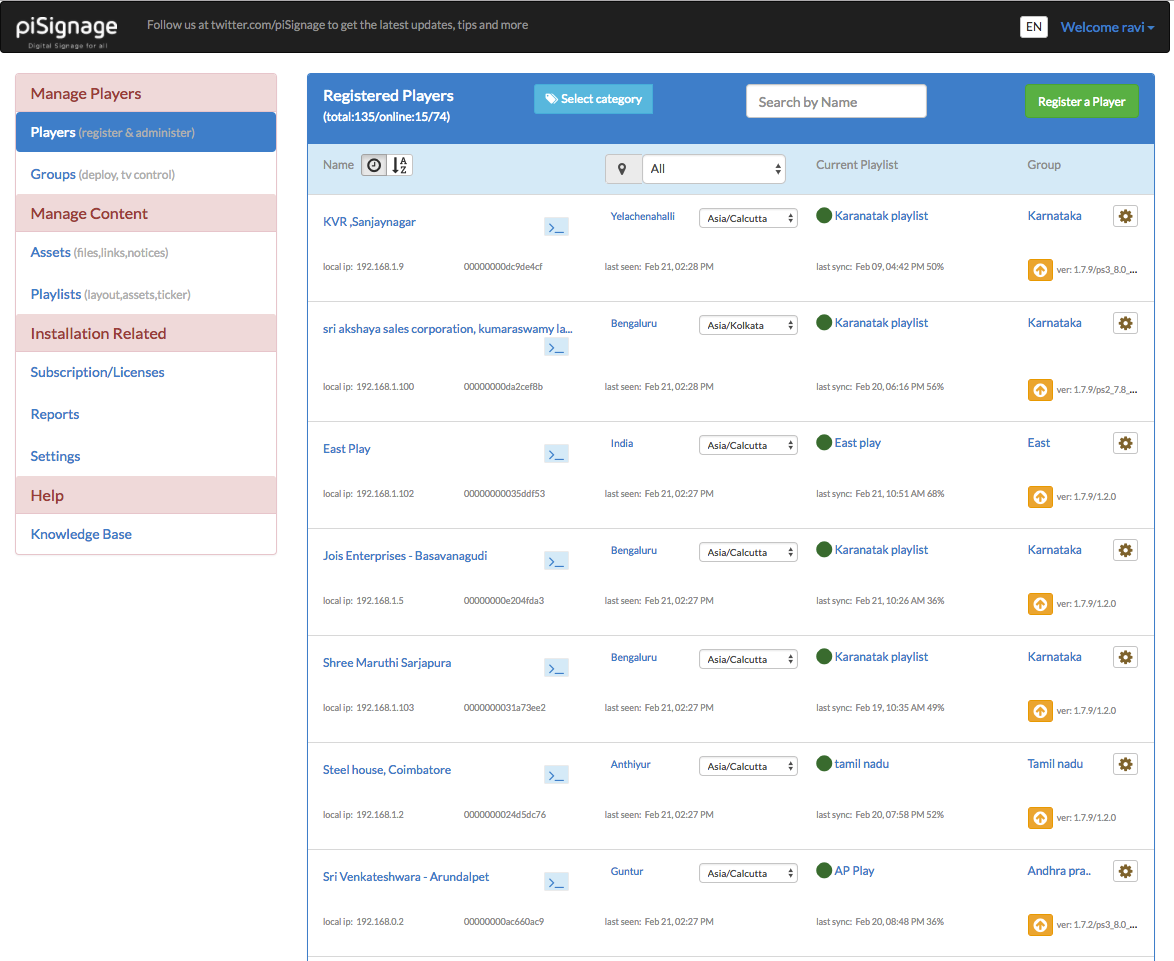 piSignage screenshot: Manages campaigns