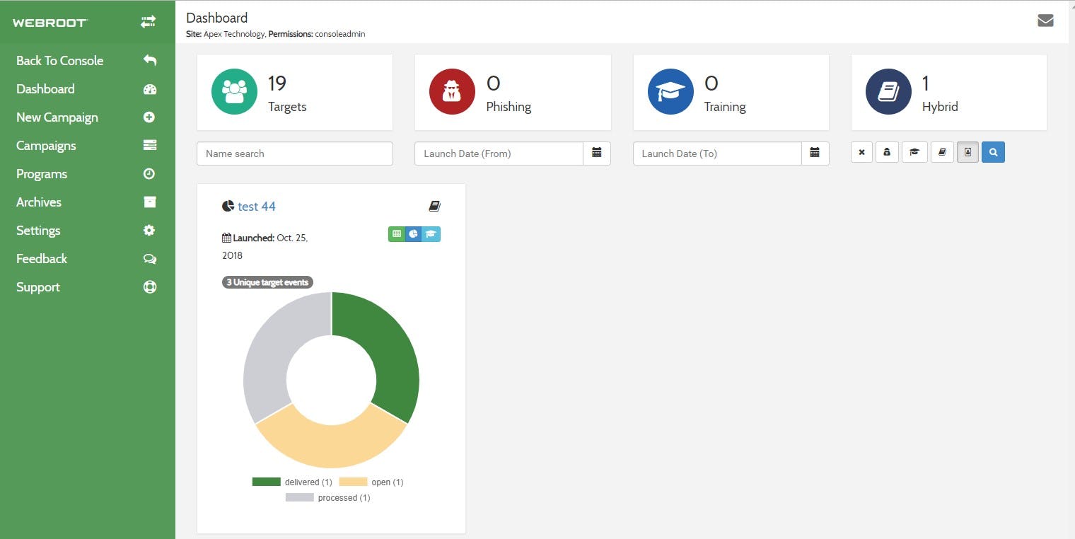 Webroot Security Awareness Training Software - Webroot Security Awareness Training dashboard view