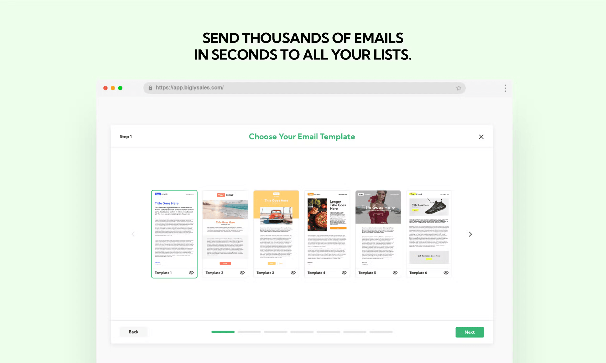 Send thousands of emails in seconds to all your lists. Use Bigly's AI magic to send customized messages to every recipient.