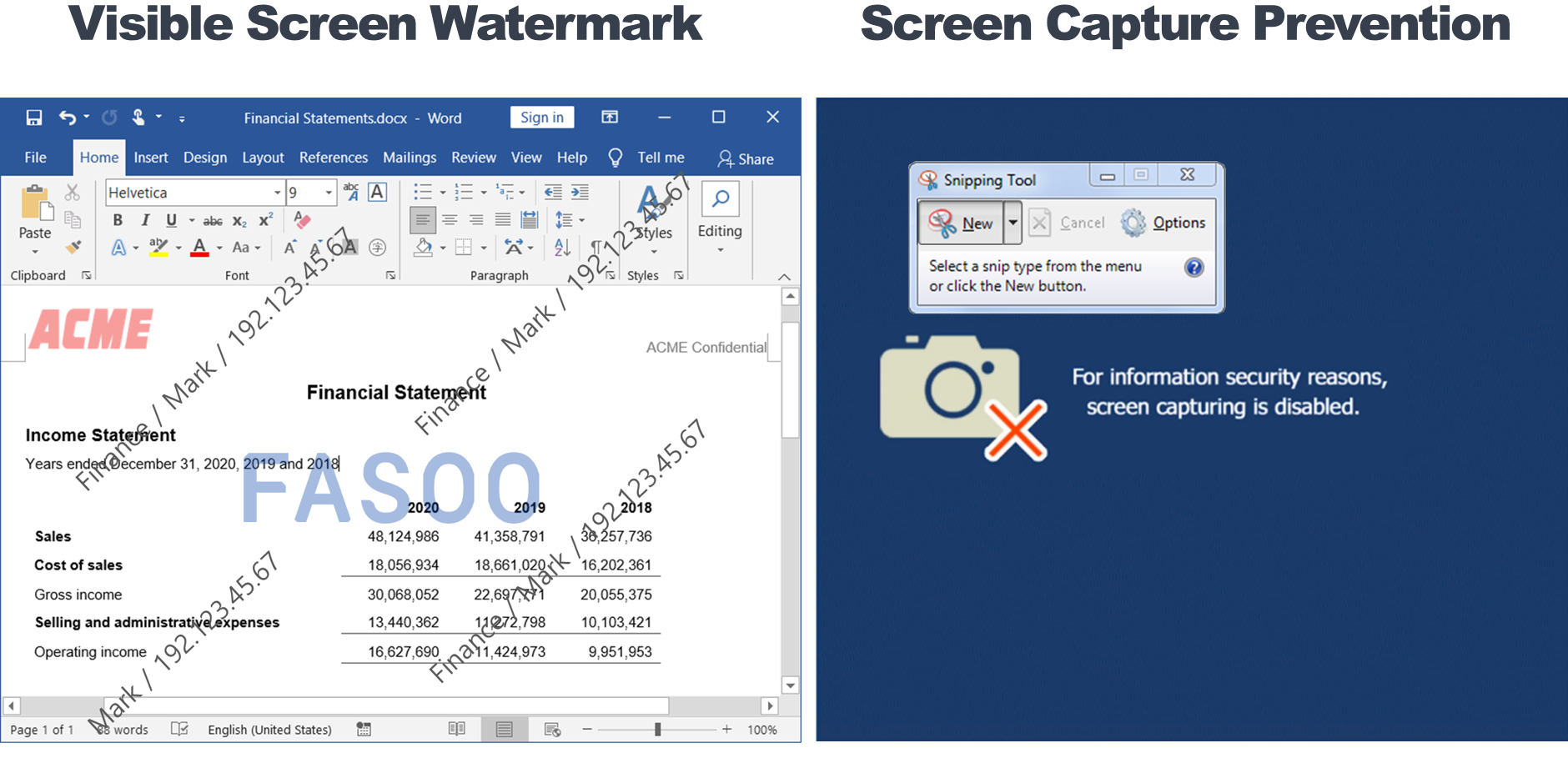 Fasoo Smart Screen screenshot: Dynamic Screen Watermark