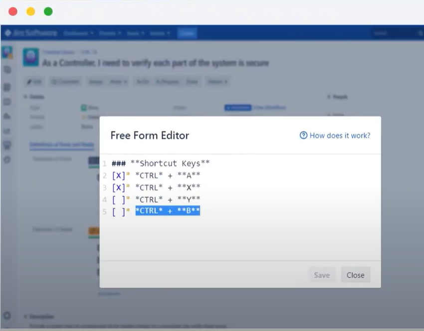 Checklist for Jira screenshot: Checklist for Jira free form editor