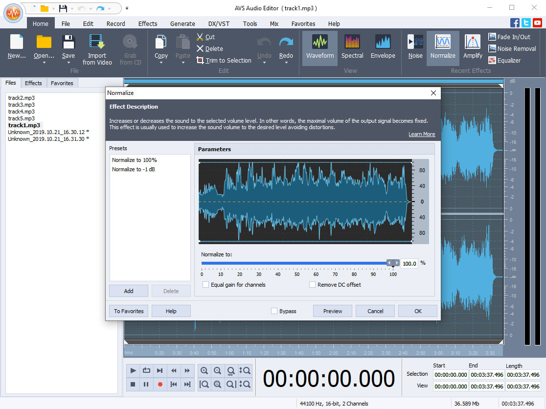 AVS Audio Editor - Apply audio effects