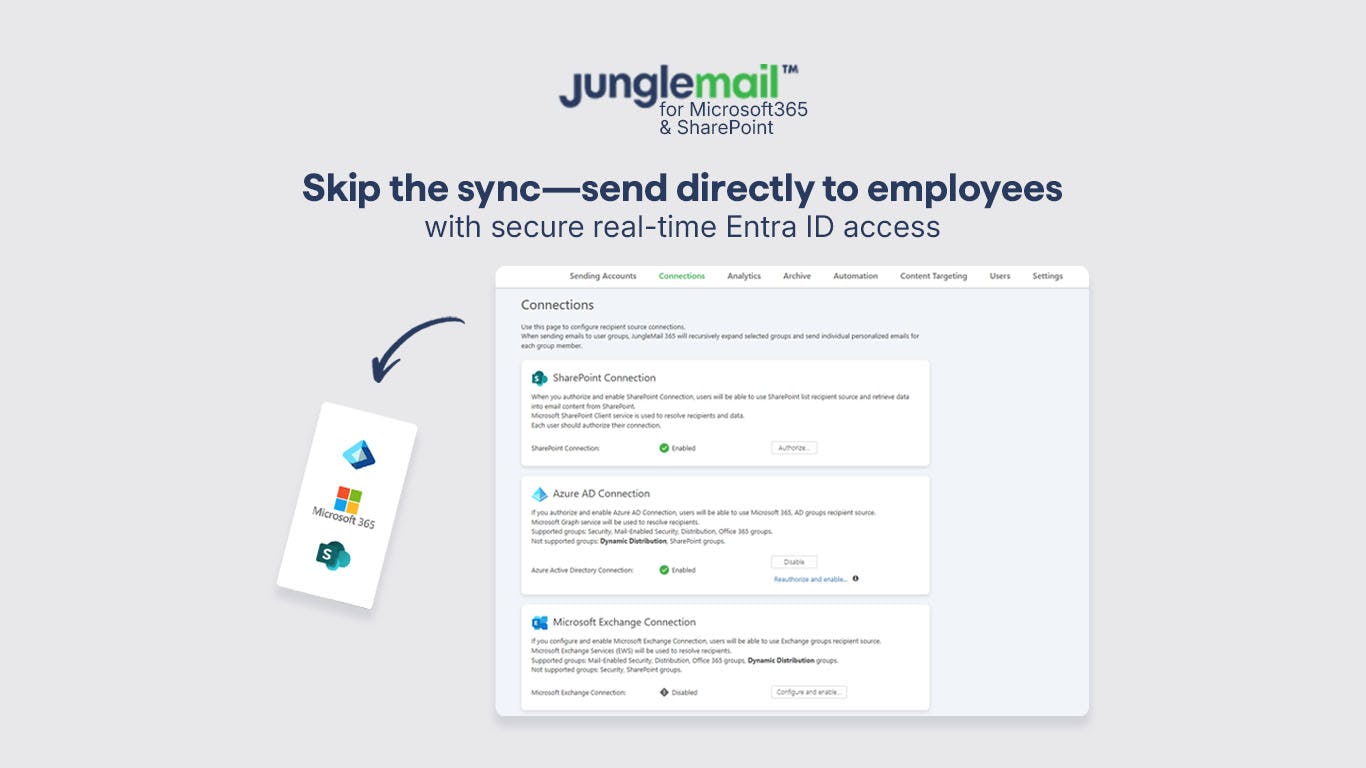 JungleMail Software - Eliminate contact sync hassles - engage instantly through Entra ID connection.