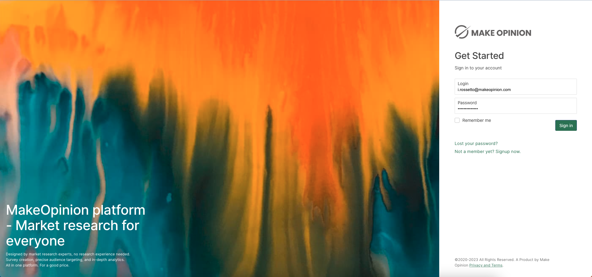 Make Opinion screenshot: Login request for the web application