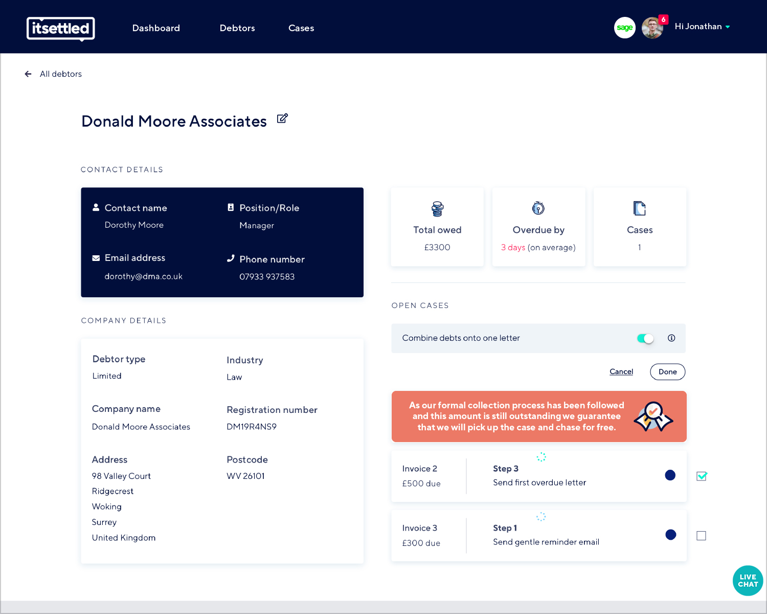 itsettled screenshot: itsettled dashboard