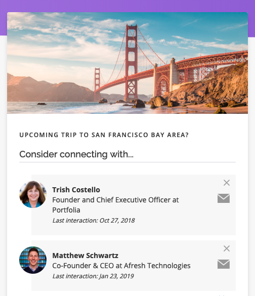 4Degrees Software - The travel detection feature enables users to stay updated on their network's travel plans