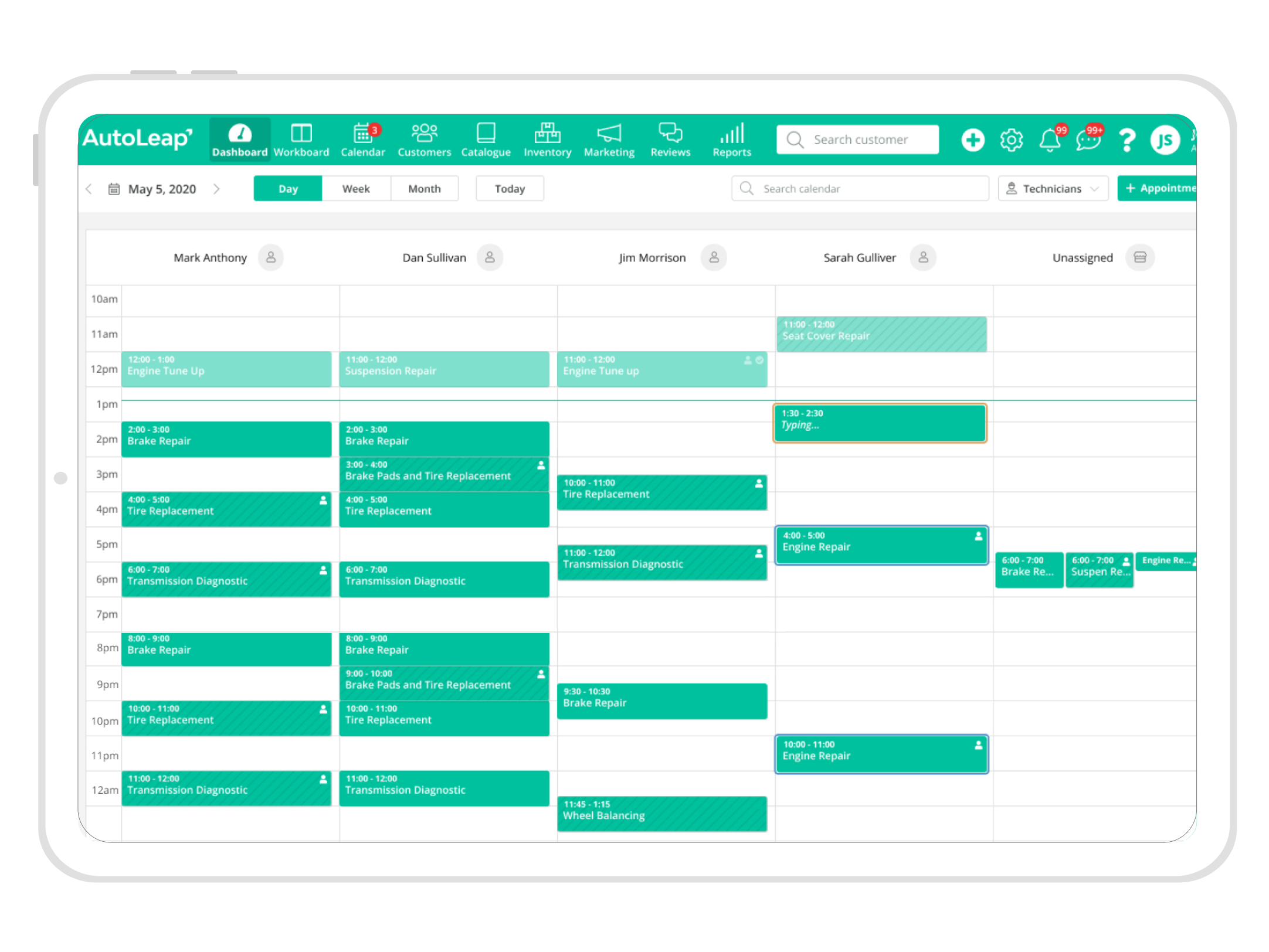 AutoLeap Software - AutoLeap Calendar - Stay on top of your game: AutoLeap’s repair shop management software helps streamline your calendar for the coming days, weeks and months