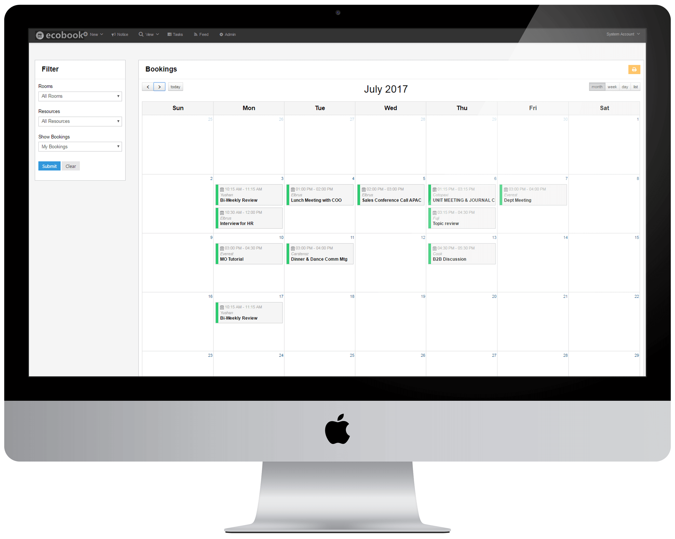 ecobook screenshot: Filter Bookings