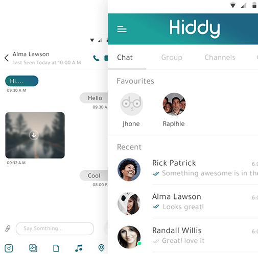 Hiddy chats interface
