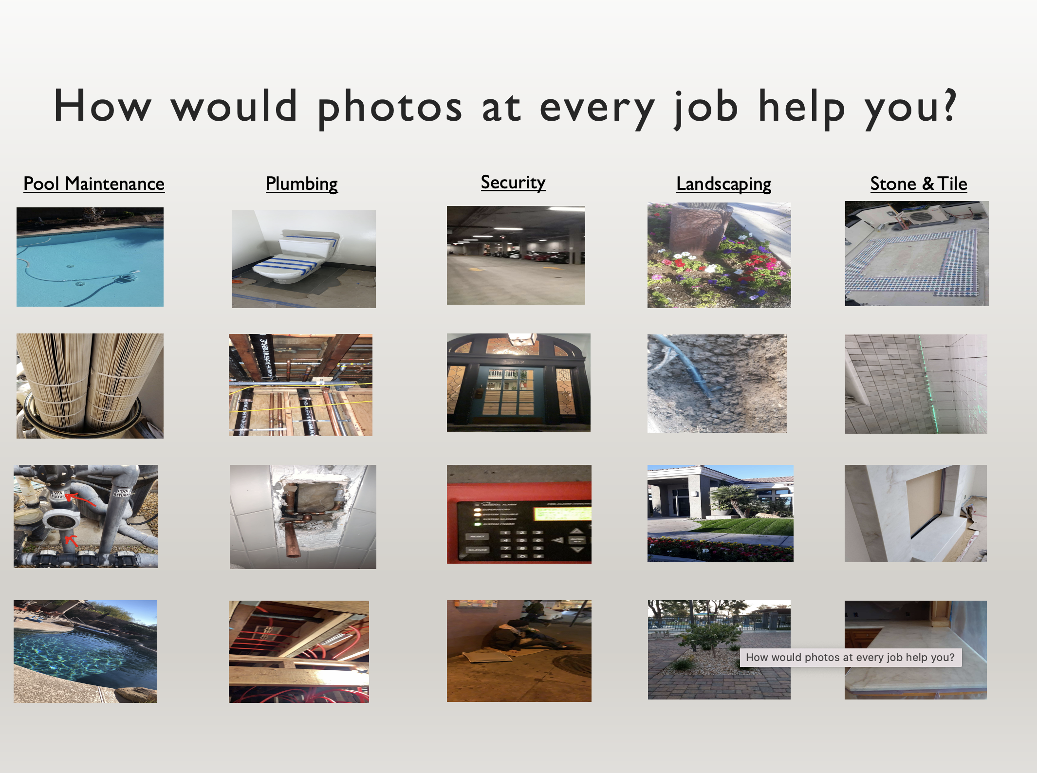 SYNCrew Software - No matter what kind of company you have, photos can be invaluable to proving that work was done properly and billing was accurate! Contact us today to see a demonstration of a company just like yours and how they use in-app photos
