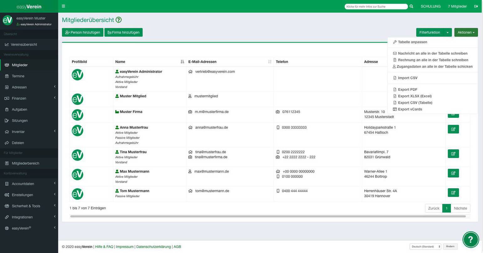 easyVerein screenshot: easyVerein member administration