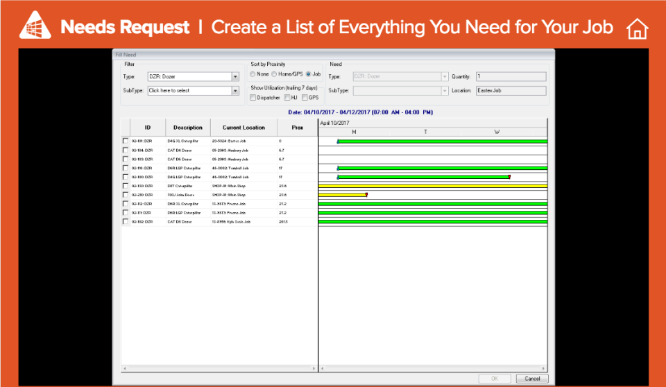 HCSS Dispatcher screenshot: HCSS Dispatcher needs request list