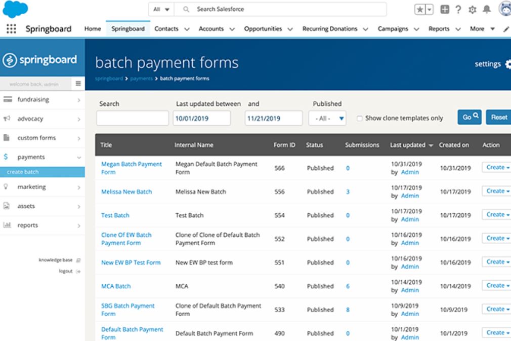 Springboard batch payment forms
