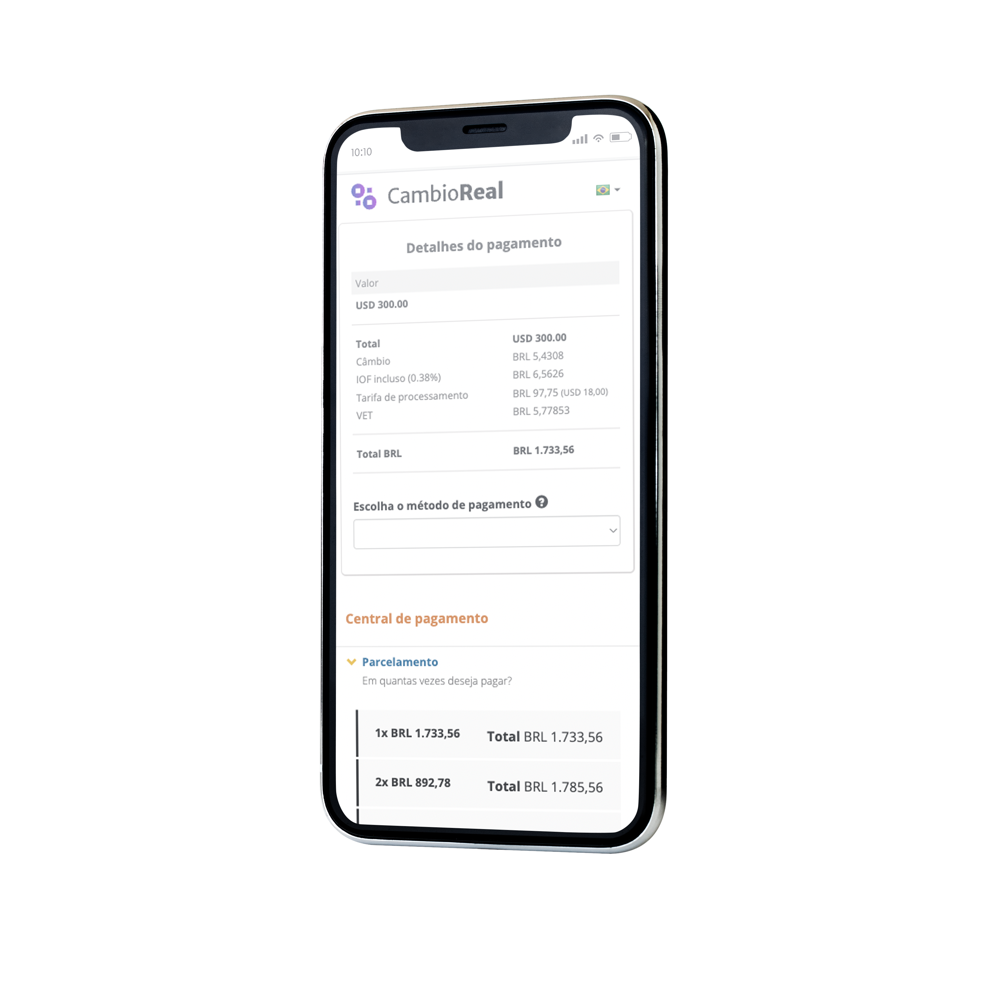 CambioCheckout screenshot: Payment overview