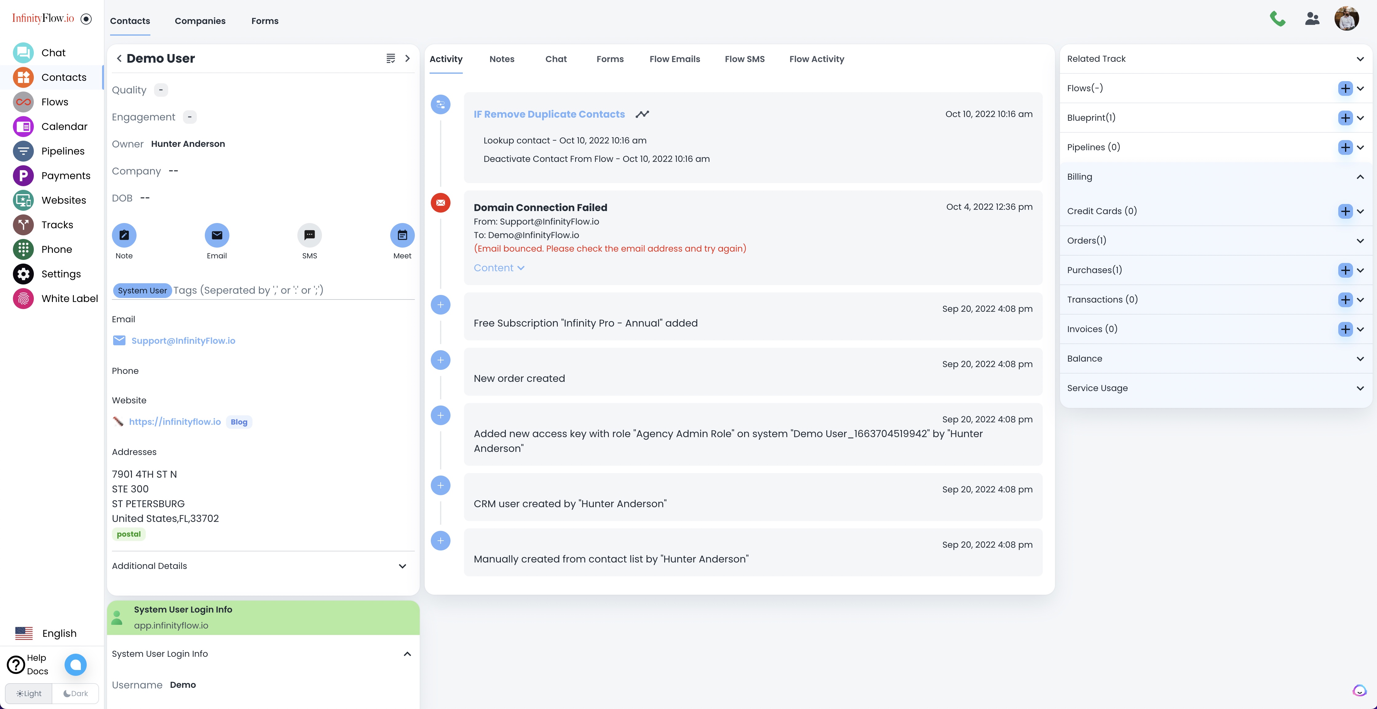 InfinityFlow.io screenshot: InfinityFlow CRM