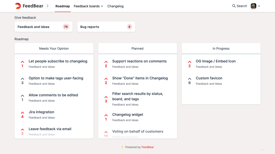 Feedbear Software - Public roadmap