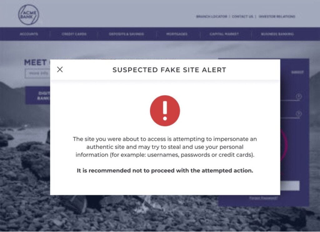 Memcyco Software - Fake Site Alert