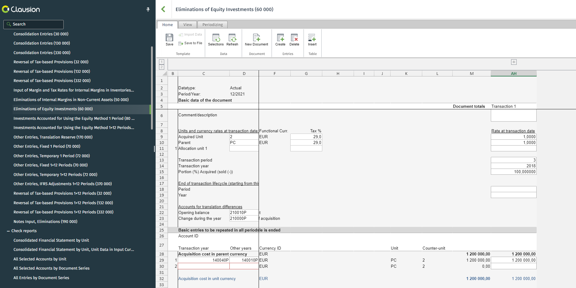 Clausion Consolidation screenshot: Clausion Consolidation information about equity investments