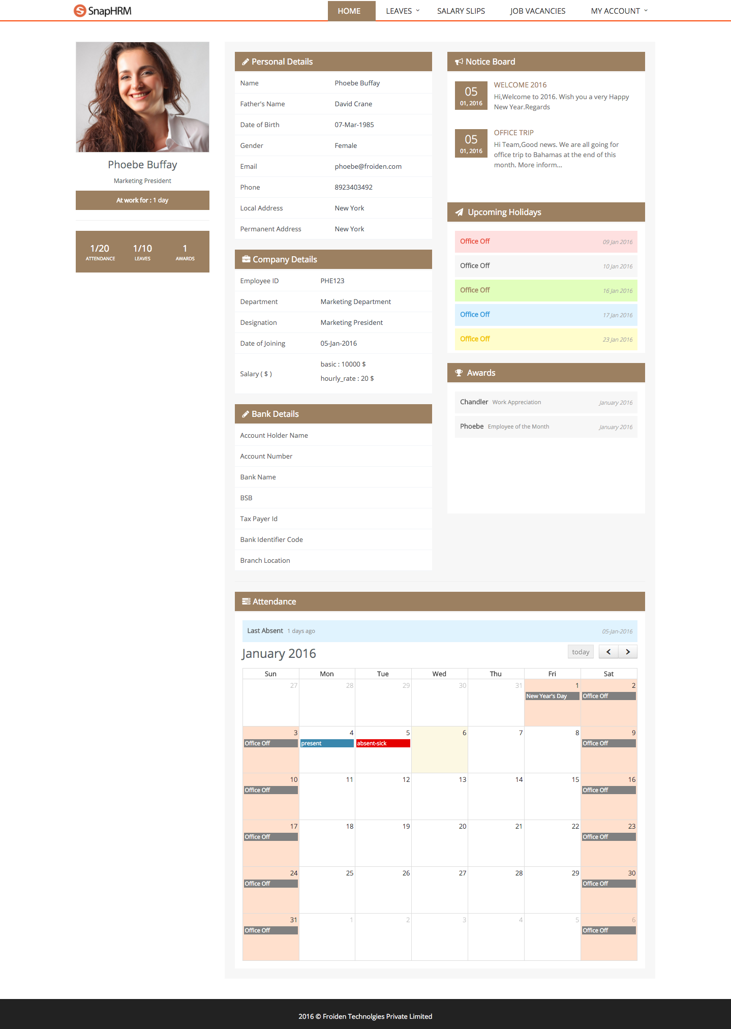 SnapHRM Software - Front dashboard