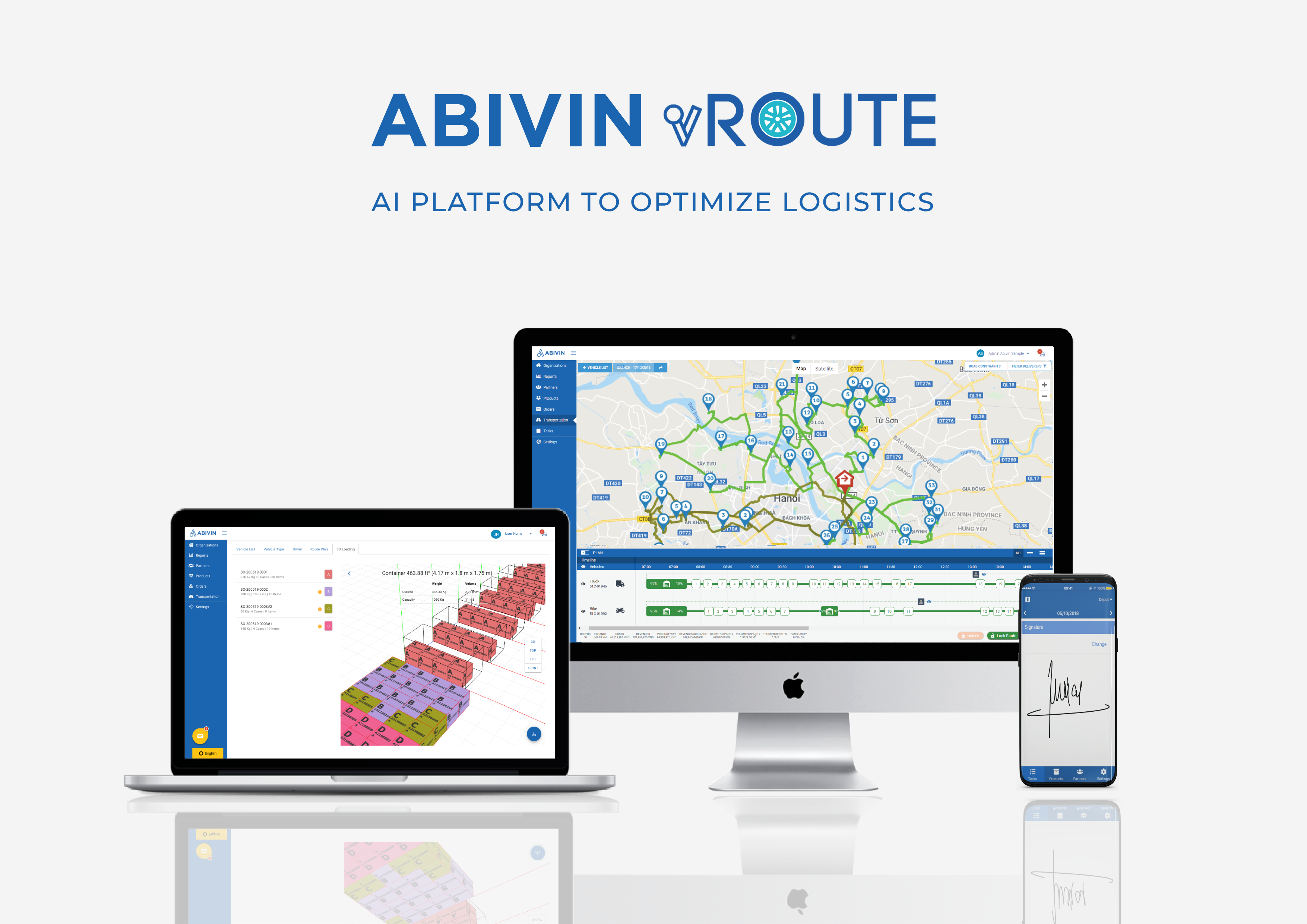 Abivin vRoute's system consists of two parts: a Web application for Manager/Supervisor and a Mobile application for Deliverymen/Field staff.
