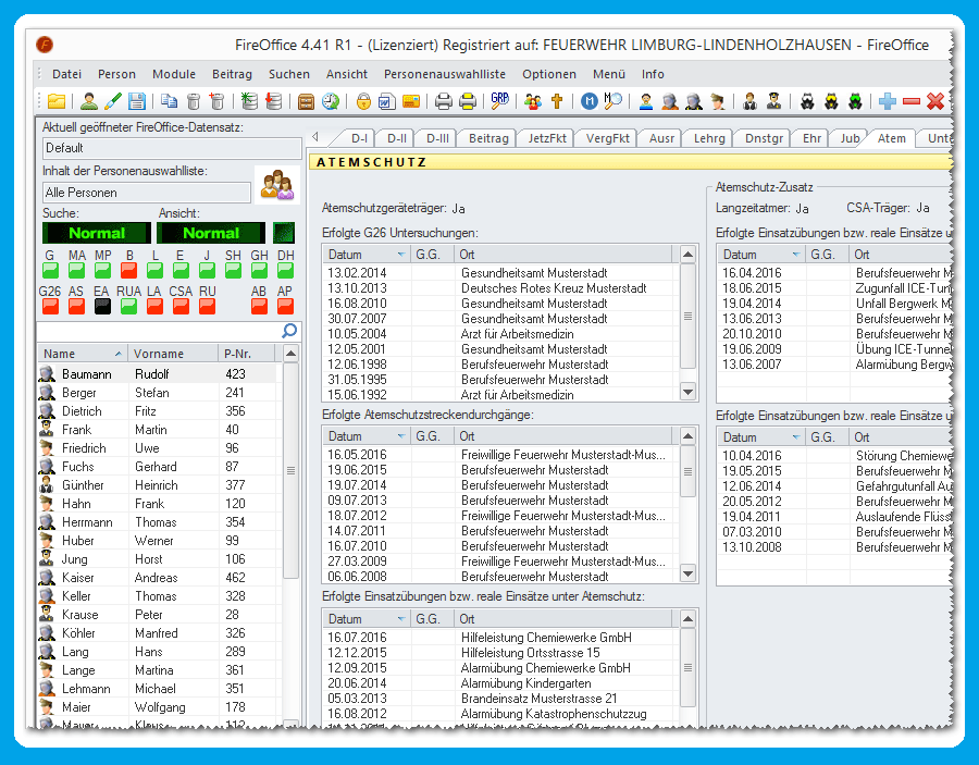FireOffice Software - FireOffice respiratory protection
