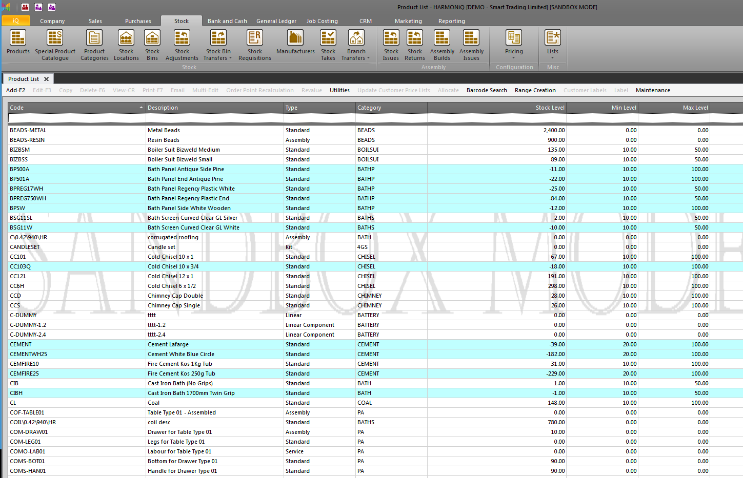 HARMONiQ screenshot: HARMONiQ stock management