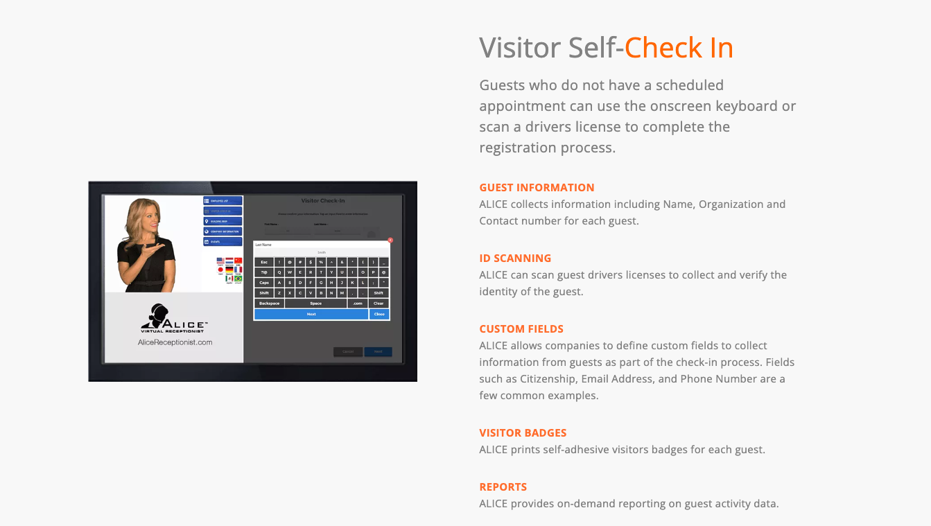 ALICE Receptionist Software - Visitor Self Check-In