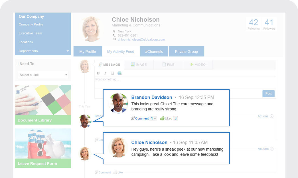 GreenOrbit Software - Communication is encouraged as users can comment, like and share posts on the social activity feed