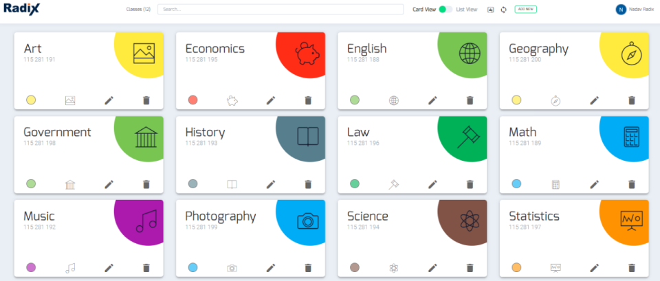 VISO TeacherView screenshot: teacher list of classes