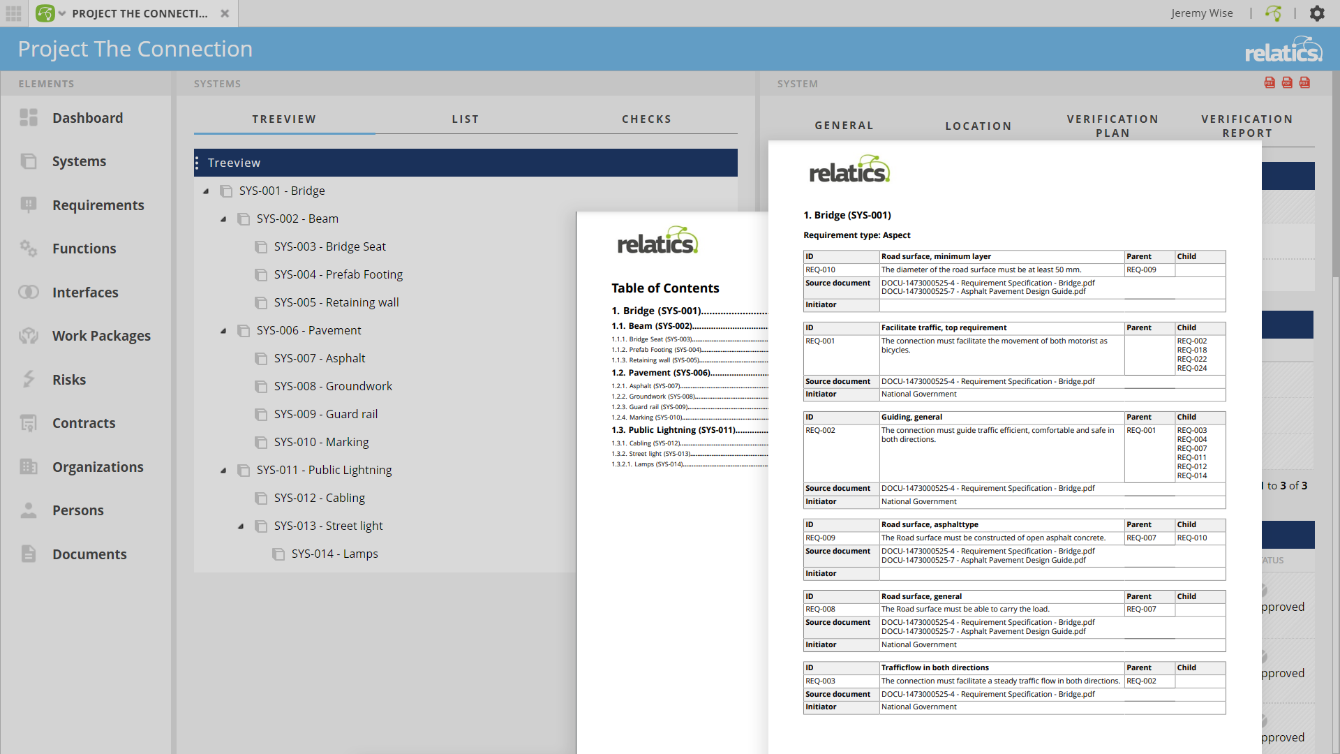 Automatic generation of custom-styled reports based on live data. Often used for requirements specifications, verifications reports and risk matrices.