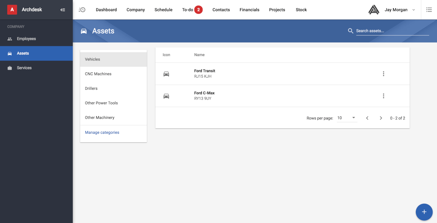 Archdesk Software - Manage project assets such as vehicles and equipment, scheduling their usage and tracking the data