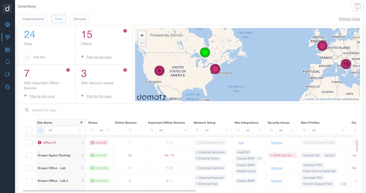 Domotz screenshot: Inventory Section