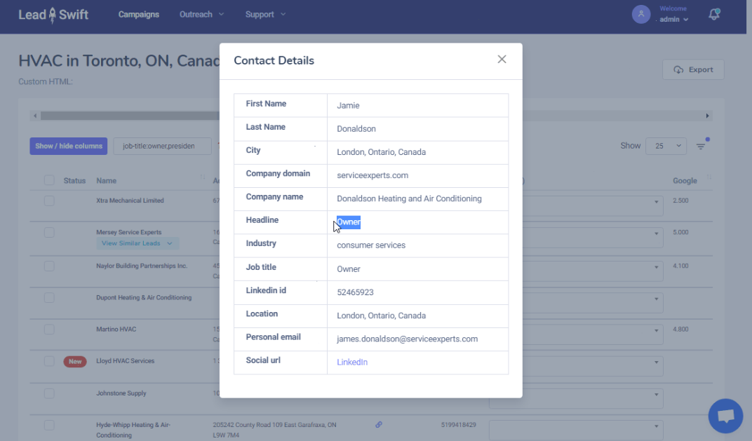 LeadSwift screenshot: LeadSwift manage contact details