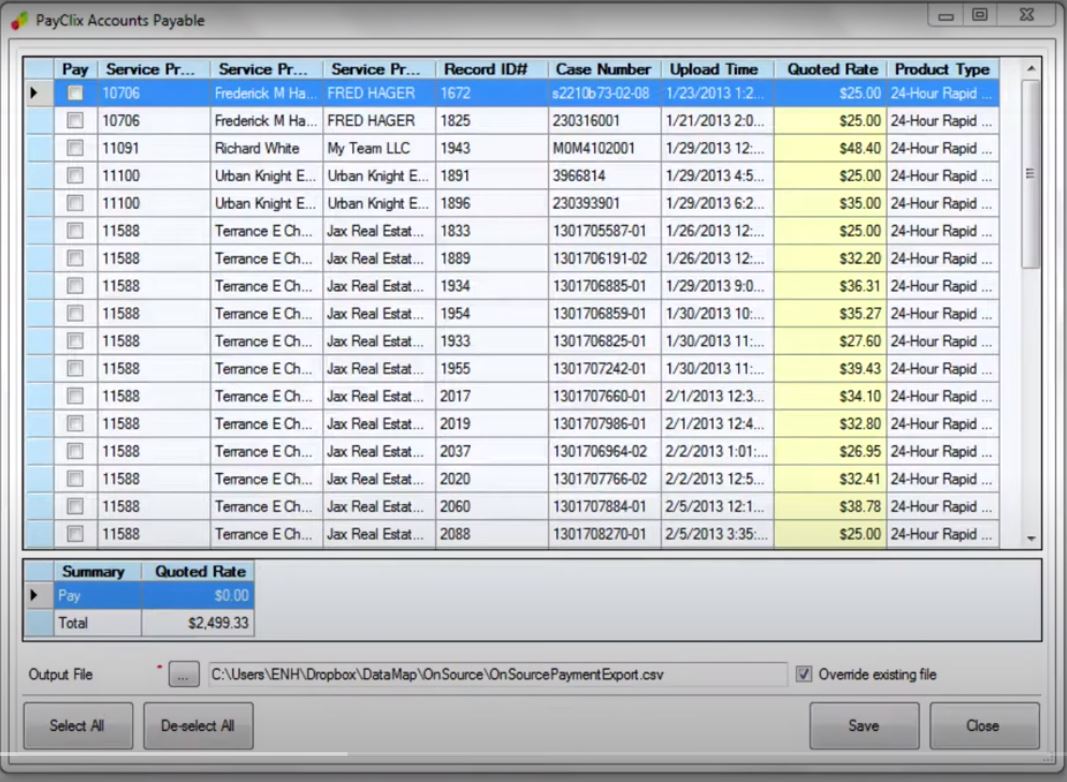 Payclix screenshot: Payclix accounts payable ledger