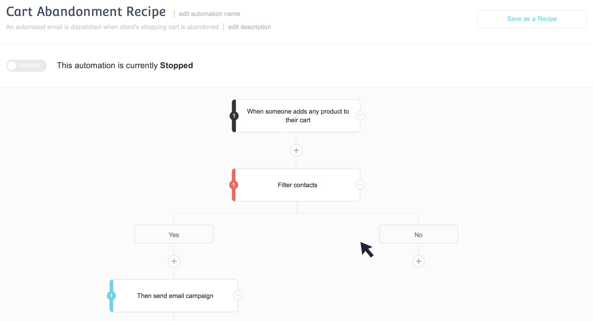 Users can select different automation triggers and actions