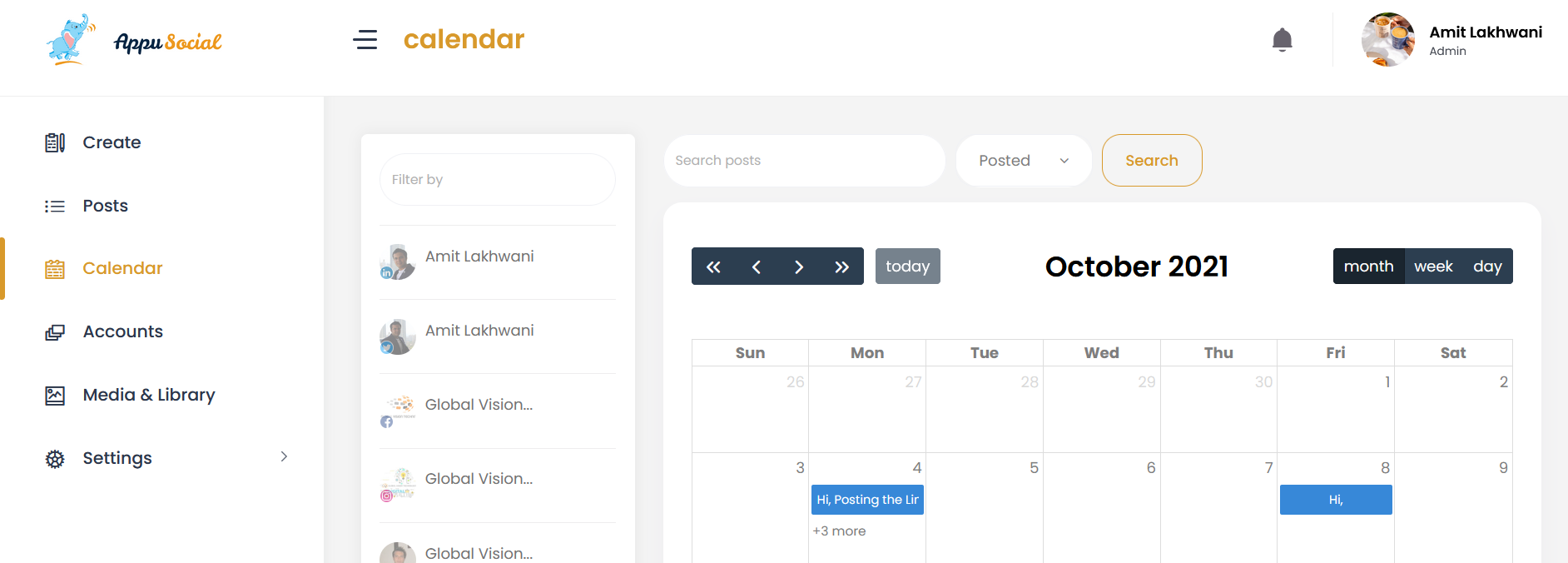 Appu Social screenshot: Appu Social post calendar