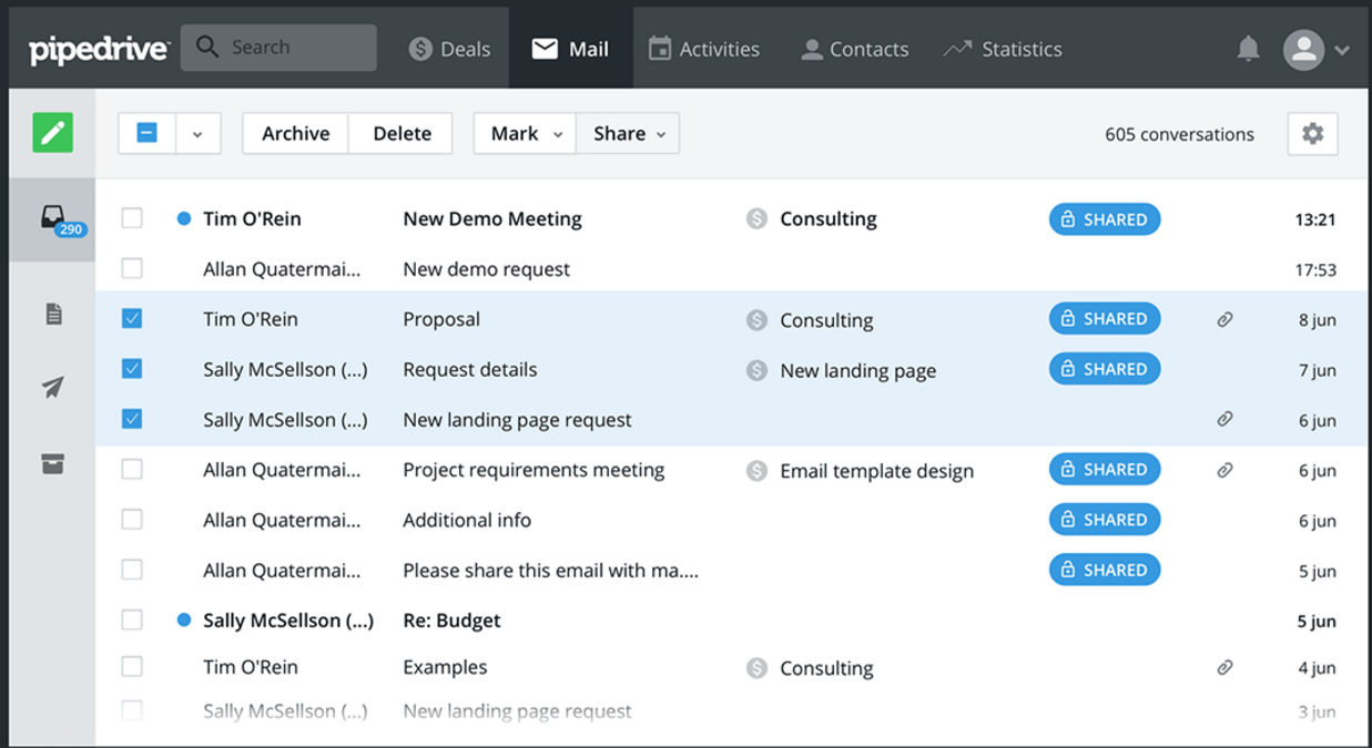 Pipedrive manage email communications