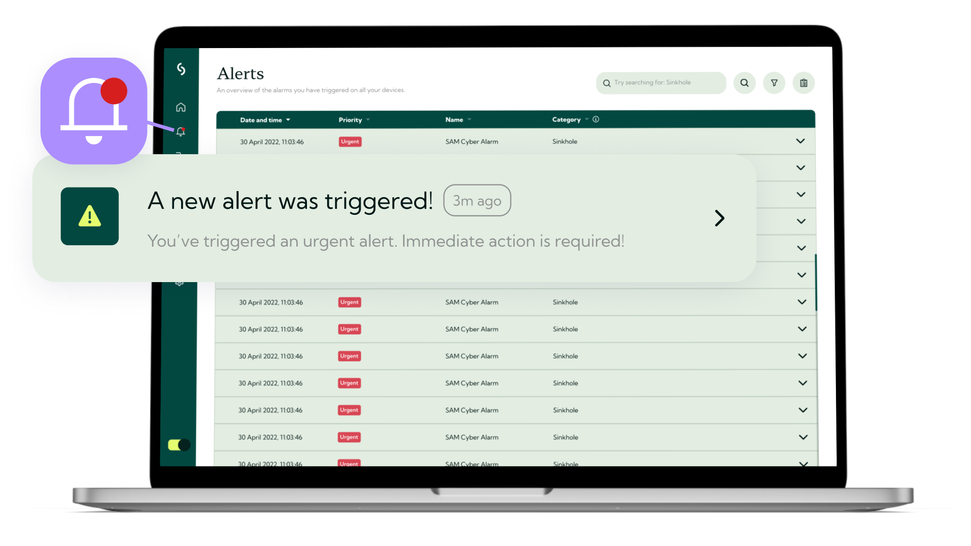 Instant alarms in case of cyber threats