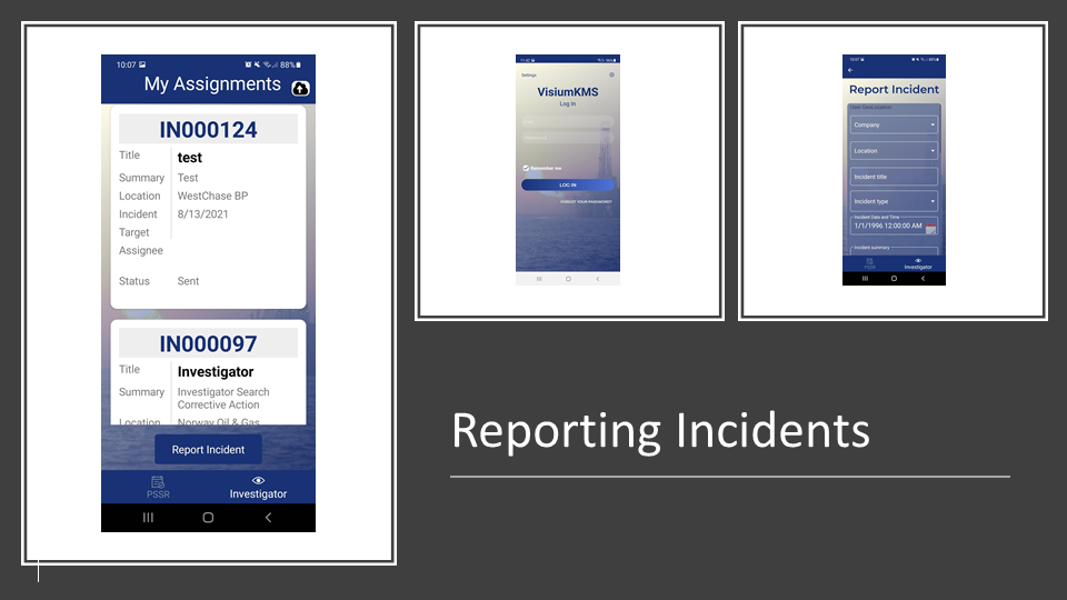VisiumKMS Off-Line Incident Mobile App