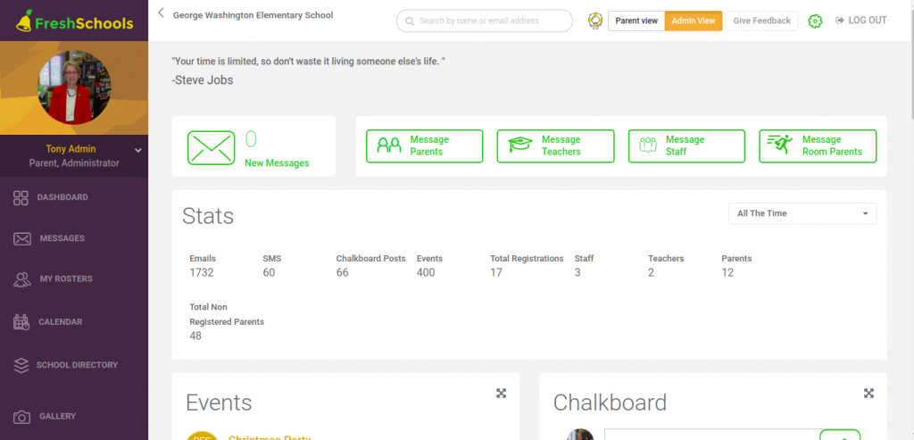 FreshSchools screenshot: FreshSchools dashboard