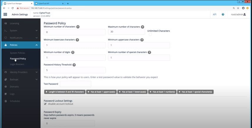 CipherTrust Data Security Platform Software - CipherTrust Data Security Platform password policies