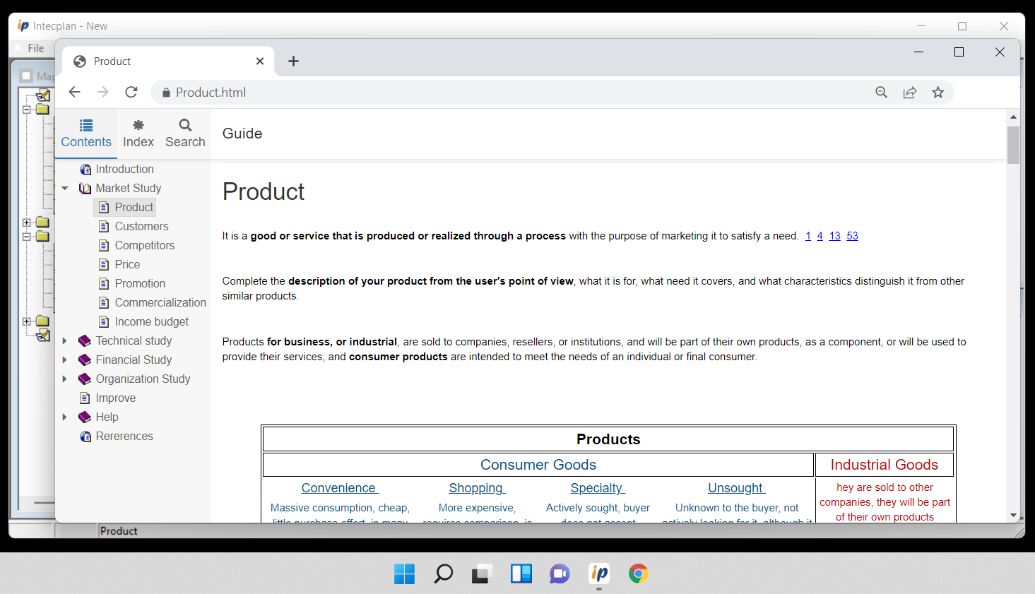 Intecplan Software - On line manual. It has definitions, examples, and instructions. It tells you how, and what the chapter consists of, and how to complete or modify the sheet.