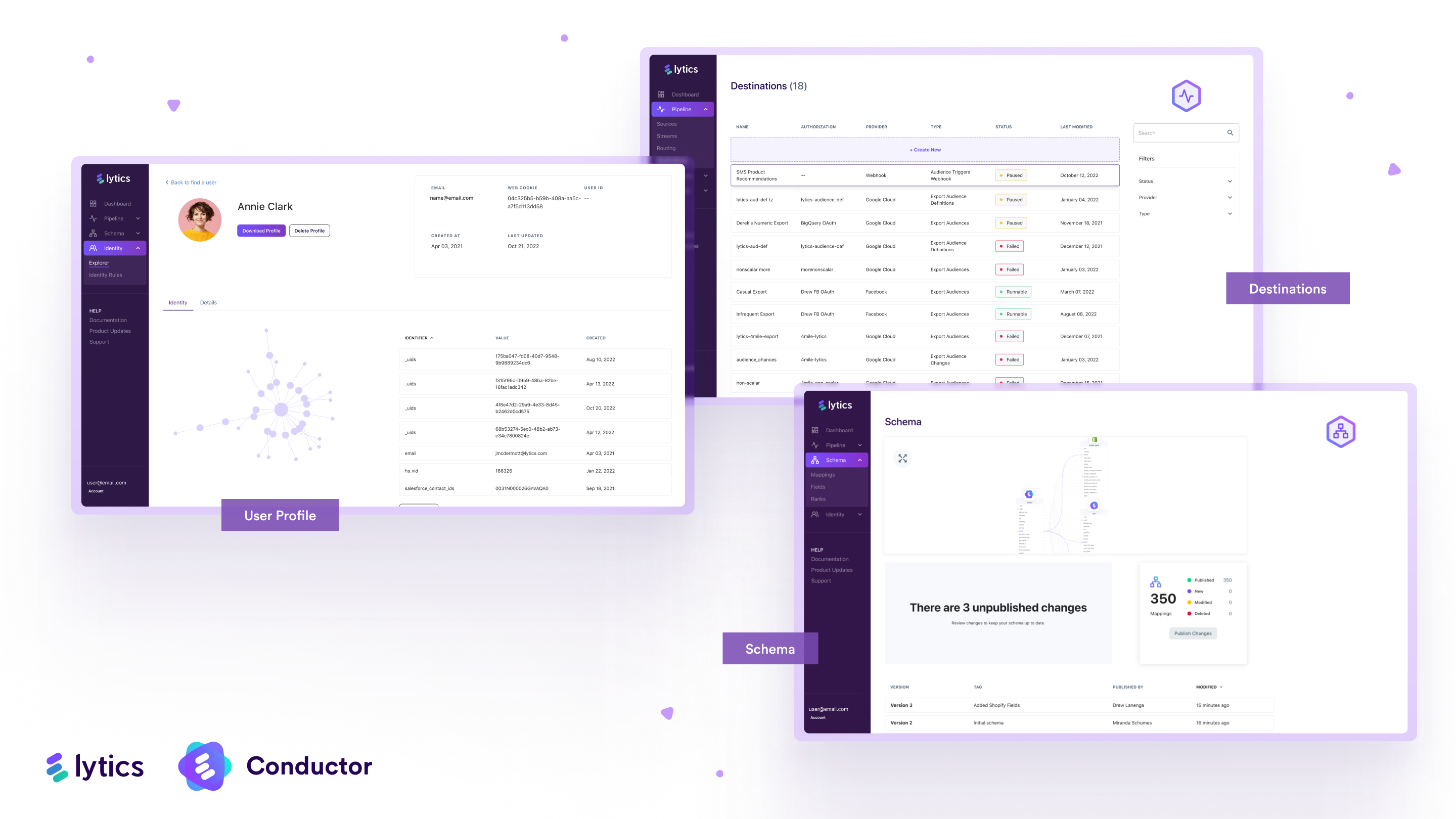 Lytics Customer Data Platform Software - Conductor enables data engineers and data scientists to connect data leveraging hundreds of preconfigured connectors, and provides full control and easy tools for data managers to map fields and extend and publish updates to their schema.