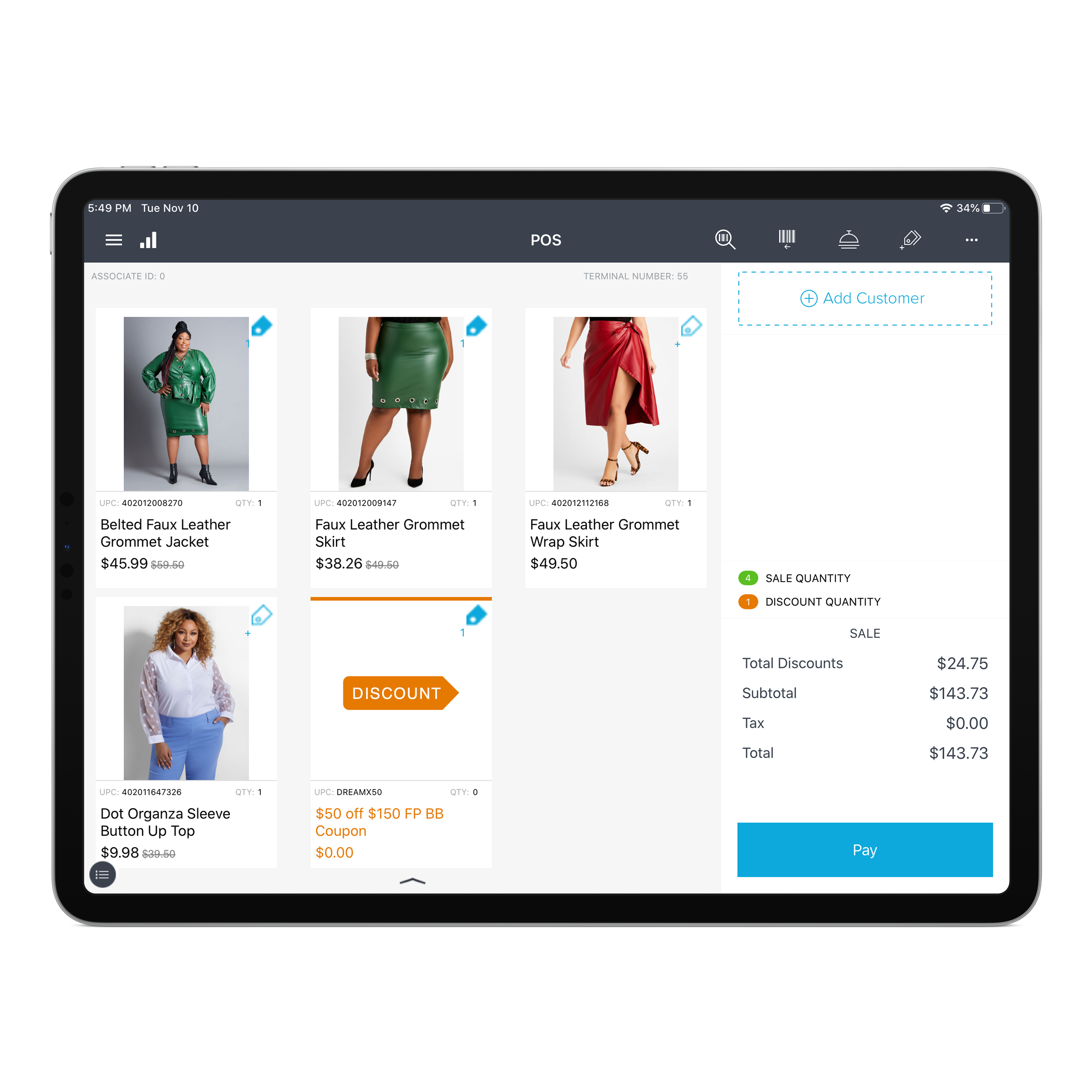 KWI screenshot: KWI mobile POS on iPad screen