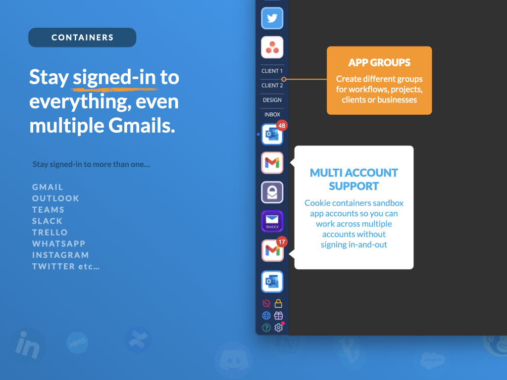 Stay signed-in to all apps, even multiple accounts of the same type e.g Gmail