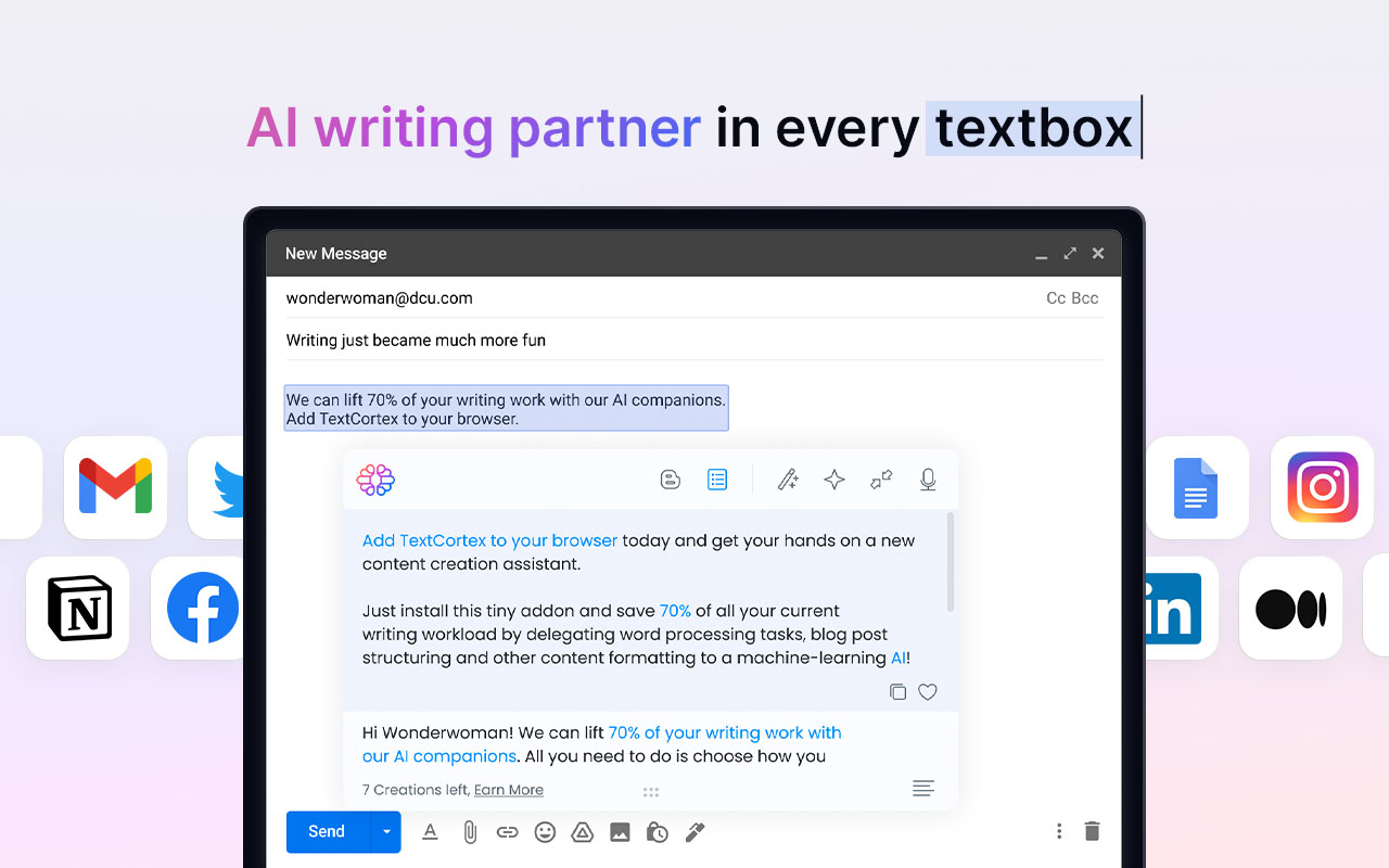 TextCortex AI create emails.