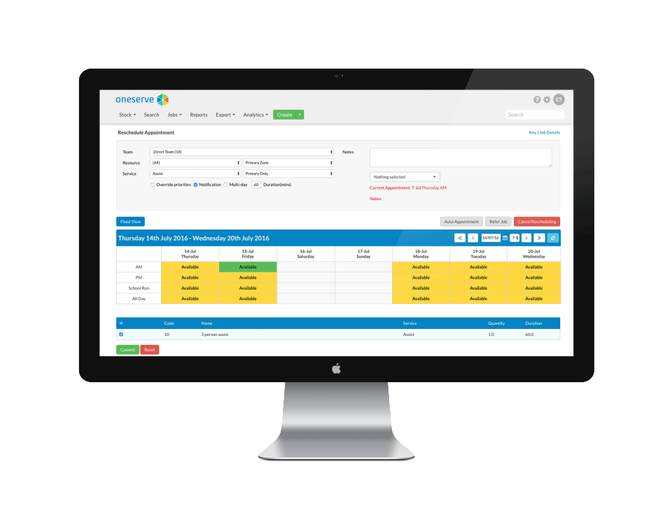 Oneserve Software - Schedule the right engineer, with the necessary materials and skills for the job