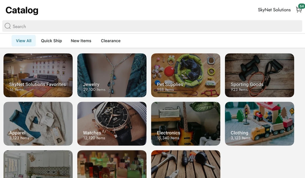 Momentum B2B screenshot: Browse your Products by Category or Subcategory 